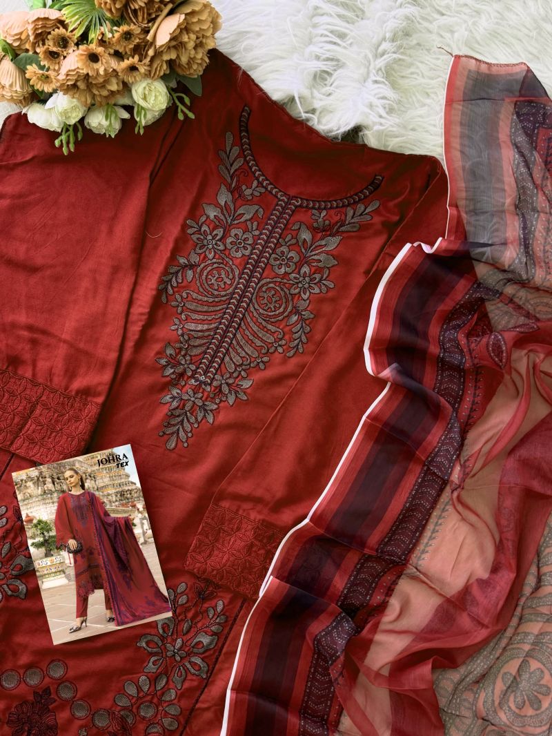Johra Tex 189 E And F Rayon Cotton Embroidered Dress Material 